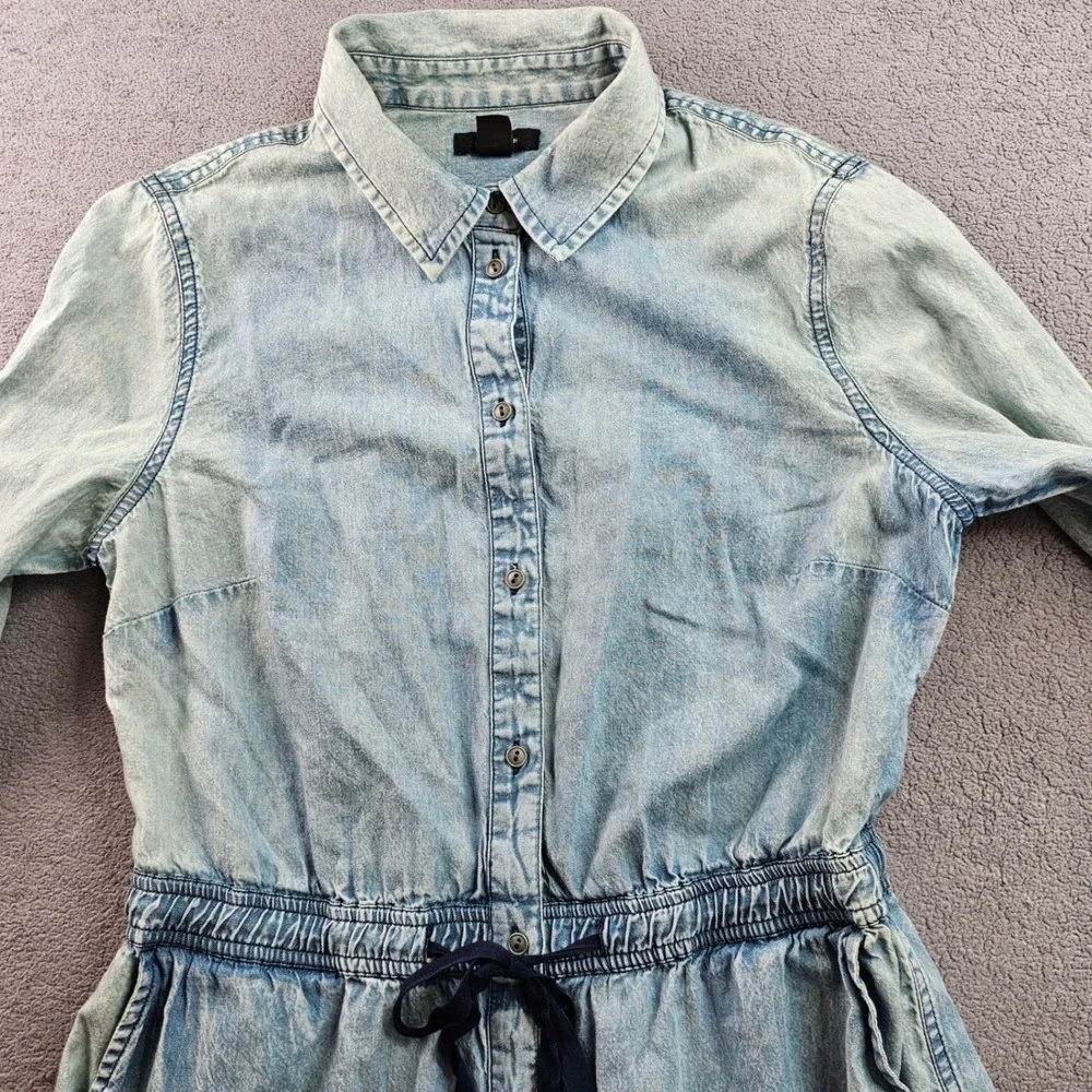 Halogen Shirt Dress Womens S‎ Blue Denim Acid Wash Drawstring Waist Button Front - Picture 13 of 14
